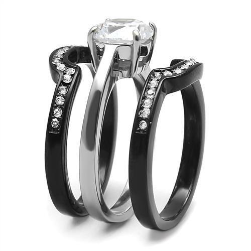 TK3214 - Stainless Steel Ring Two-Tone IP Black (Ion Plating) Women AAA Grade CZ Clear