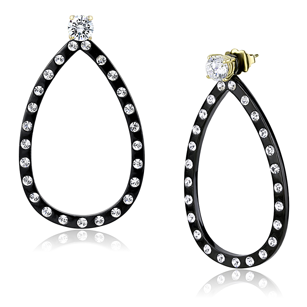 TK3215 - Stainless Steel Earrings IP Gold+ IP Black (Ion Plating) Women AAA Grade CZ Clear