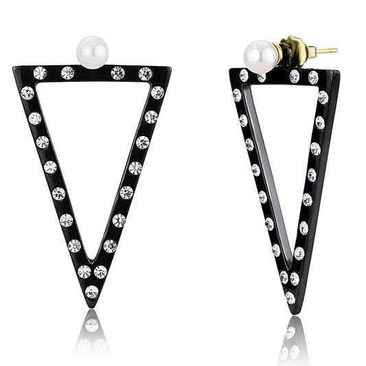 TK3216 - Stainless Steel Earrings IP Gold+ IP Black (Ion Plating) Women Synthetic White