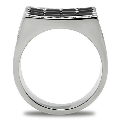 TK321 - Stainless Steel Ring High polished (no plating) Men Top Grade Crystal Jet