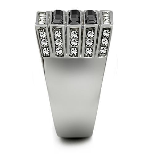 TK321 - Stainless Steel Ring High polished (no plating) Men Top Grade Crystal Jet