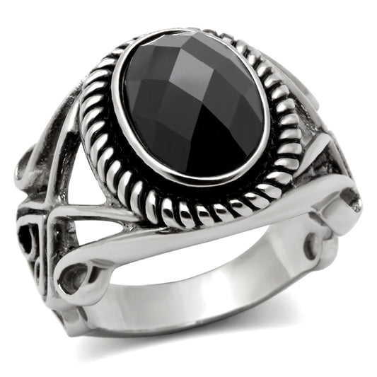 TK322 - Stainless Steel Ring High polished (no plating) Men AAA Grade CZ Black Diamond