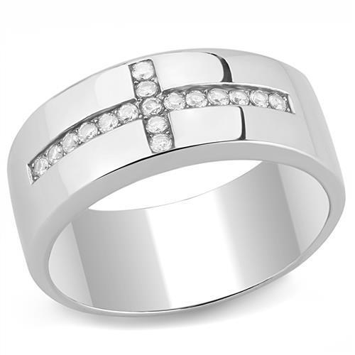 TK3225 - Stainless Steel Ring High polished (no plating) Men AAA Grade CZ Clear