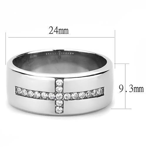 TK3225 - Stainless Steel Ring High polished (no plating) Men AAA Grade CZ Clear