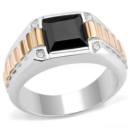 TK3227 - Stainless Steel Ring Two-Tone IP Rose Gold Men Synthetic Jet