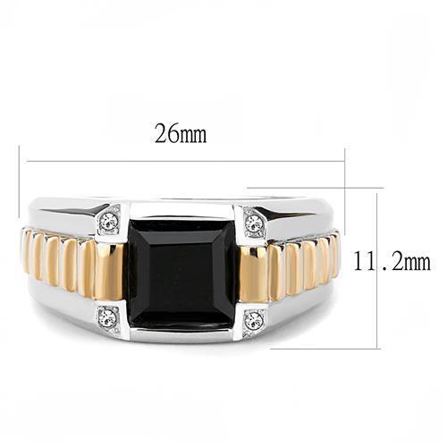 TK3227 - Stainless Steel Ring Two-Tone IP Rose Gold Men Synthetic Jet