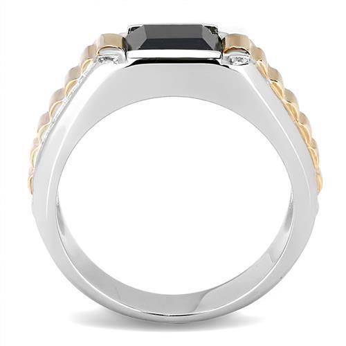 TK3227 - Stainless Steel Ring Two-Tone IP Rose Gold Men Synthetic Jet