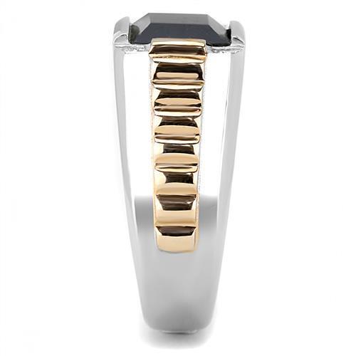 TK3227 - Stainless Steel Ring Two-Tone IP Rose Gold Men Synthetic Jet