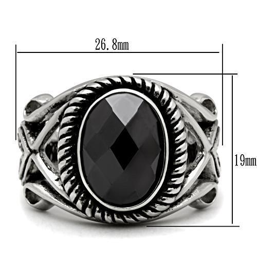 TK322 - Stainless Steel Ring High polished (no plating) Men AAA Grade CZ Black Diamond