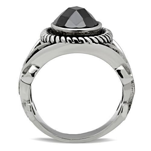 TK322 - Stainless Steel Ring High polished (no plating) Men AAA Grade CZ Black Diamond