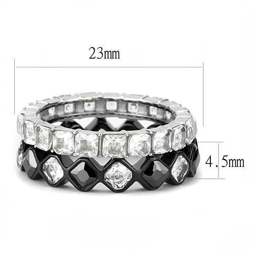 TK3231 - Stainless Steel Ring Two-Tone IP Black (Ion Plating) Women AAA Grade CZ Black Diamond