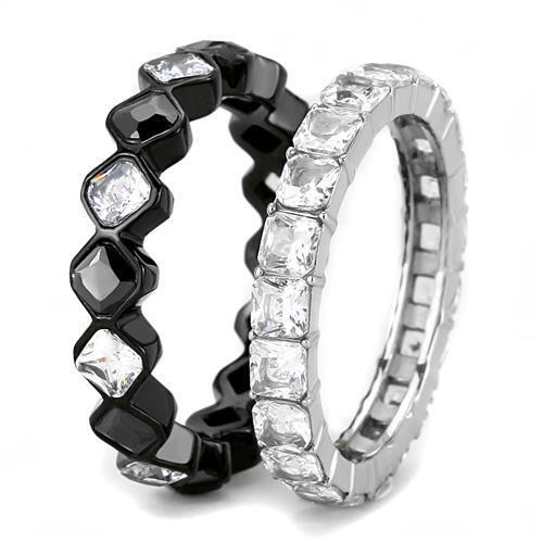 TK3231 - Stainless Steel Ring Two-Tone IP Black (Ion Plating) Women AAA Grade CZ Black Diamond