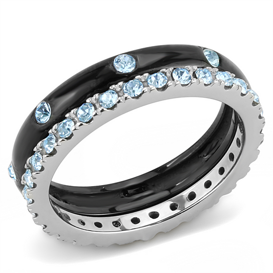 TK3233 - Stainless Steel Ring Two-Tone IP Black (Ion Plating) Women Top Grade Crystal Sea Blue