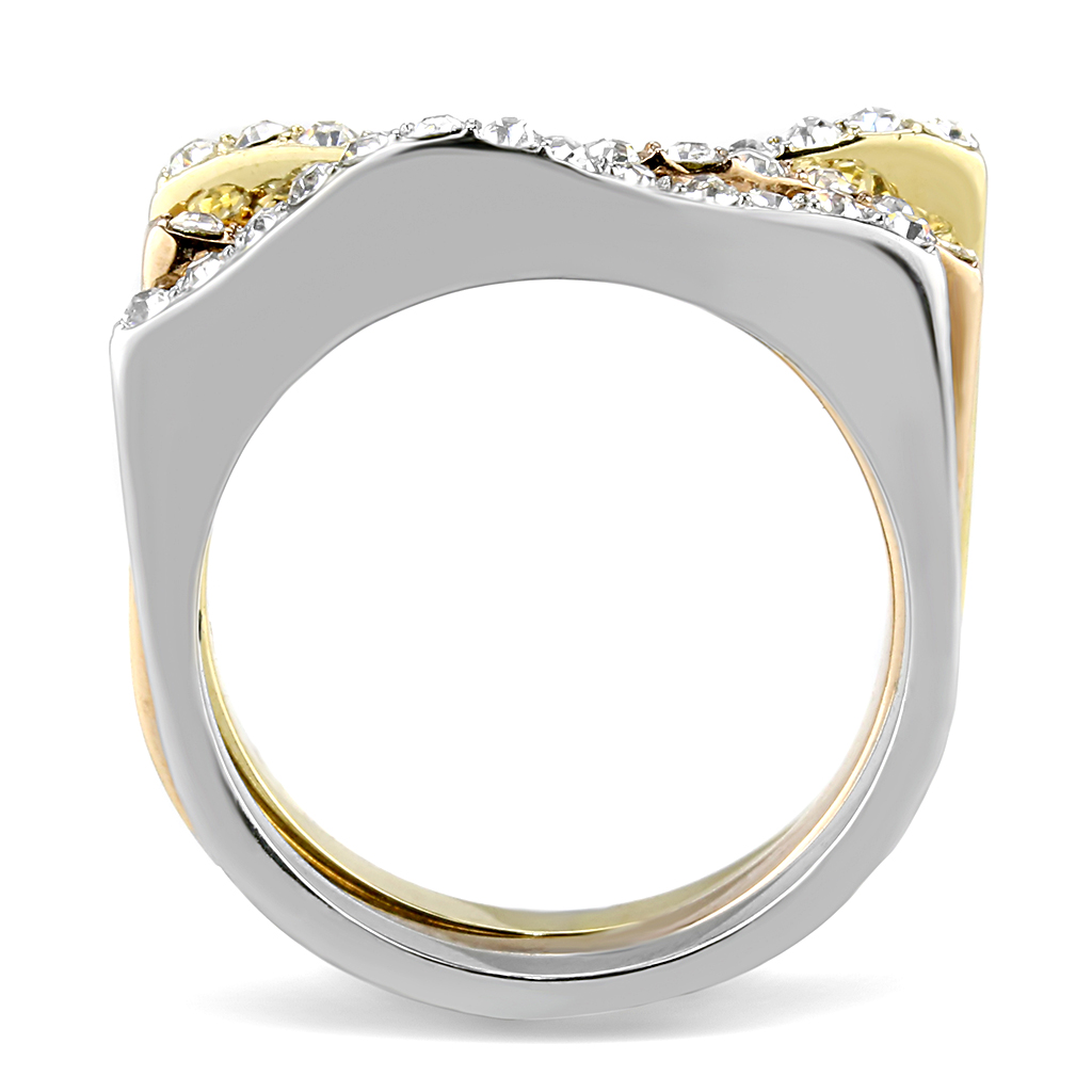 TK3234 - Stainless Steel Ring Three Tone IP?IP Gold & IP Rose Gold & High Polished) Women Top Grade Crystal Clear