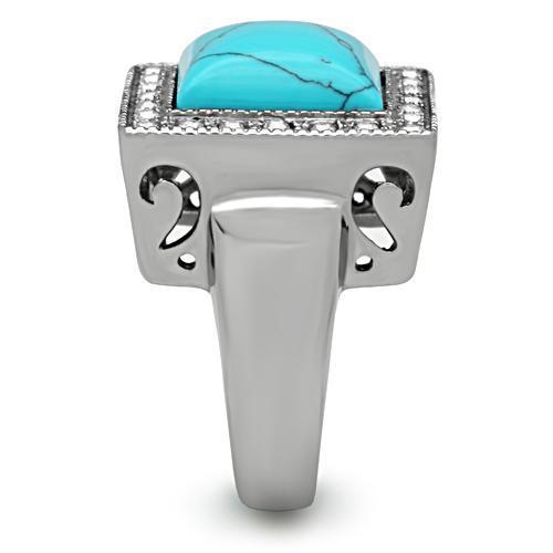 TK323 - Stainless Steel Ring High polished (no plating) Men Synthetic Sea Blue