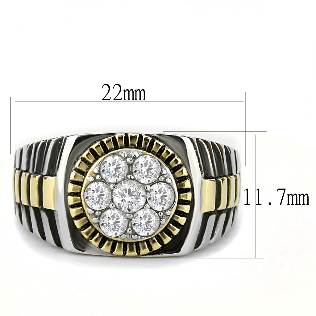 TK3240 - Stainless Steel Ring Two-Tone IP Gold (Ion Plating) Men AAA Grade CZ Clear