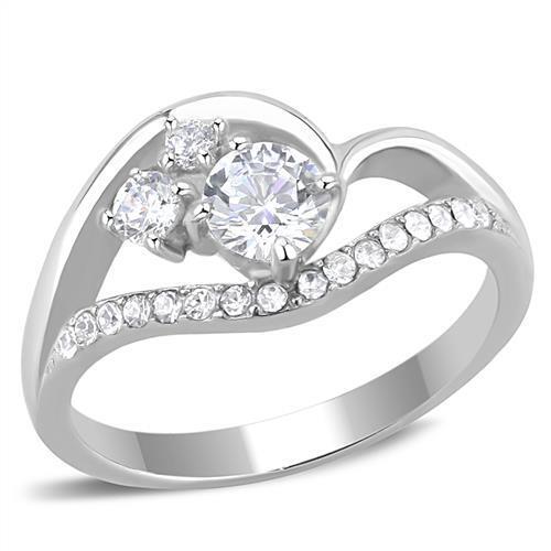 TK3243 - Stainless Steel Ring High polished (no plating) Women AAA Grade CZ Clear