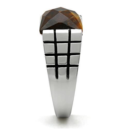 TK324 - Stainless Steel Ring High polished (no plating) Men Semi-Precious Smoked Quartz