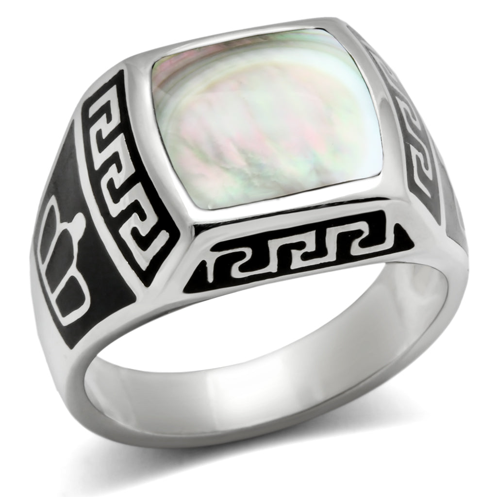 TK325 - Stainless Steel Ring High polished (no plating) Men Precious Stone Gray