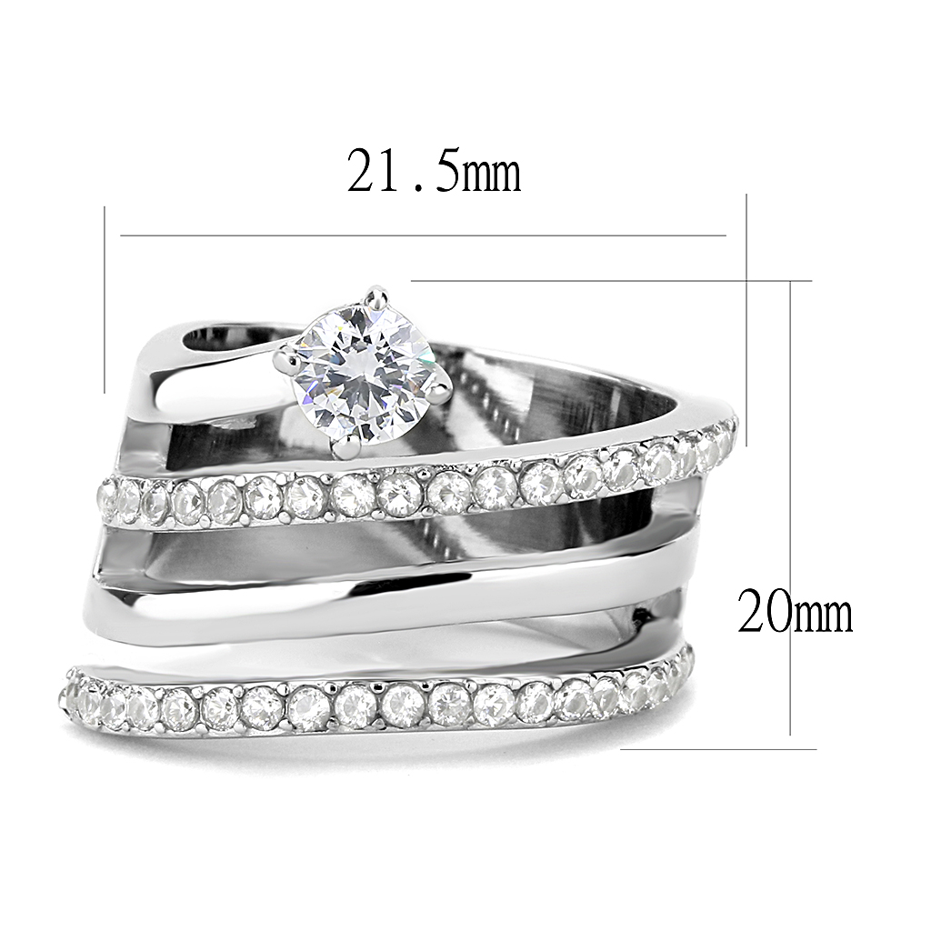 TK3254 - Stainless Steel Ring High polished (no plating) Women AAA Grade CZ Clear