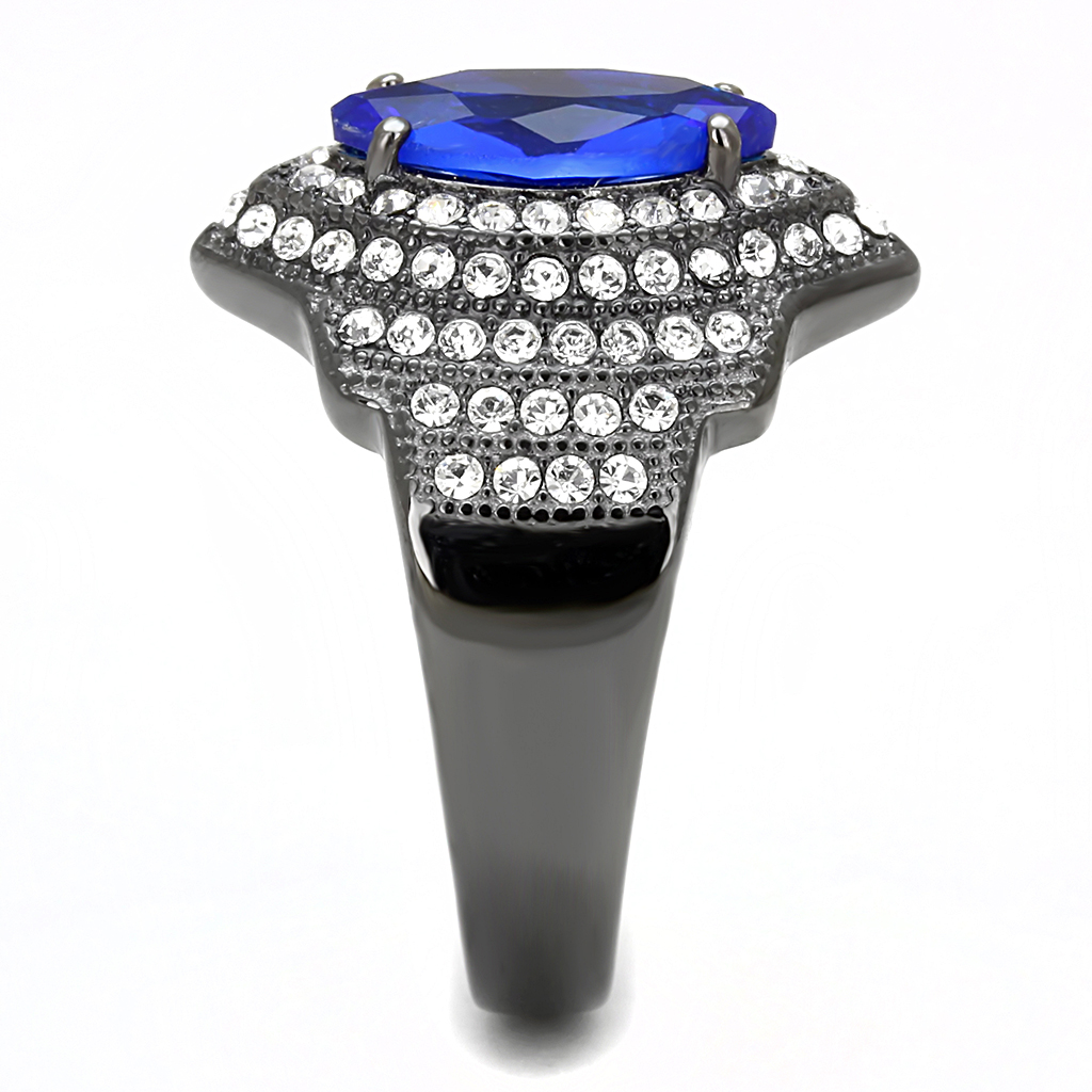 TK3258 - Stainless Steel Ring IP Light Black  (IP Gun) Women Synthetic Sapphire