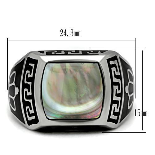 TK325 - Stainless Steel Ring High polished (no plating) Men Precious Stone Gray