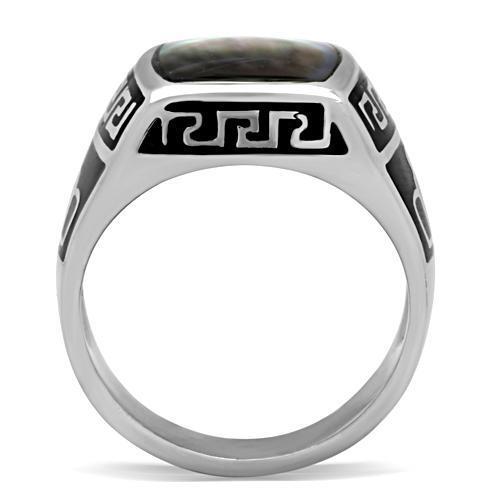 TK325 - Stainless Steel Ring High polished (no plating) Men Precious Stone Gray