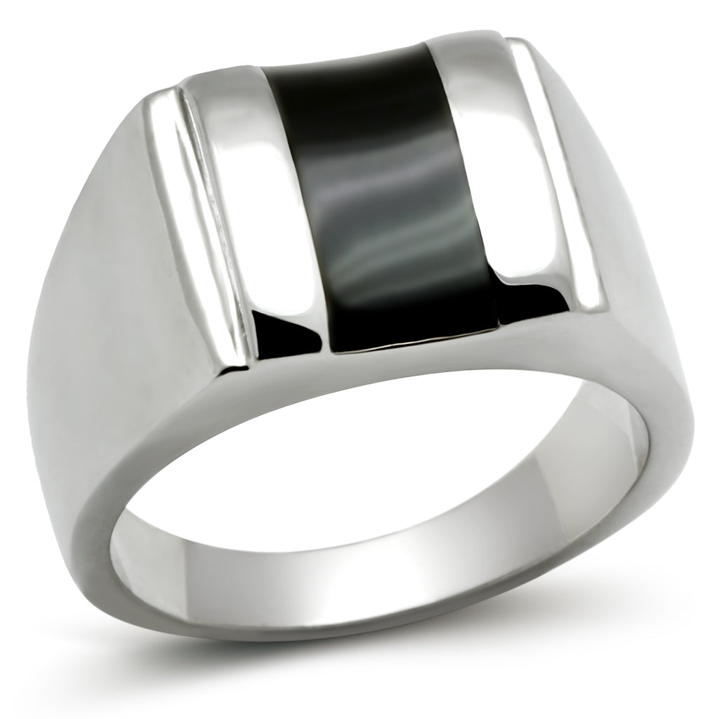 TK326 - Stainless Steel Ring High polished (no plating) Men Epoxy Jet