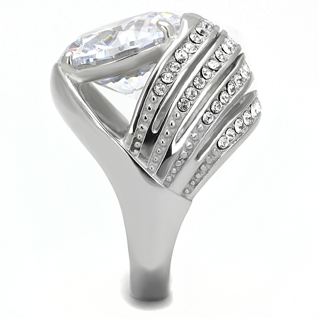 TK3263 - Stainless Steel Ring High polished (no plating) Women AAA Grade CZ Clear