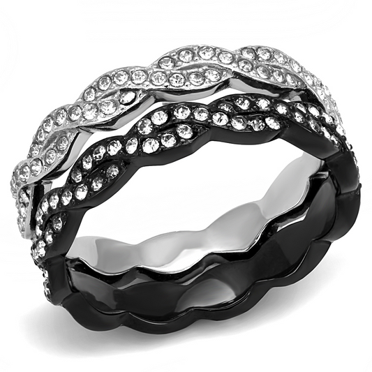 TK3265 - Stainless Steel Ring Two-Tone IP Black (Ion Plating) Women Top Grade Crystal Clear