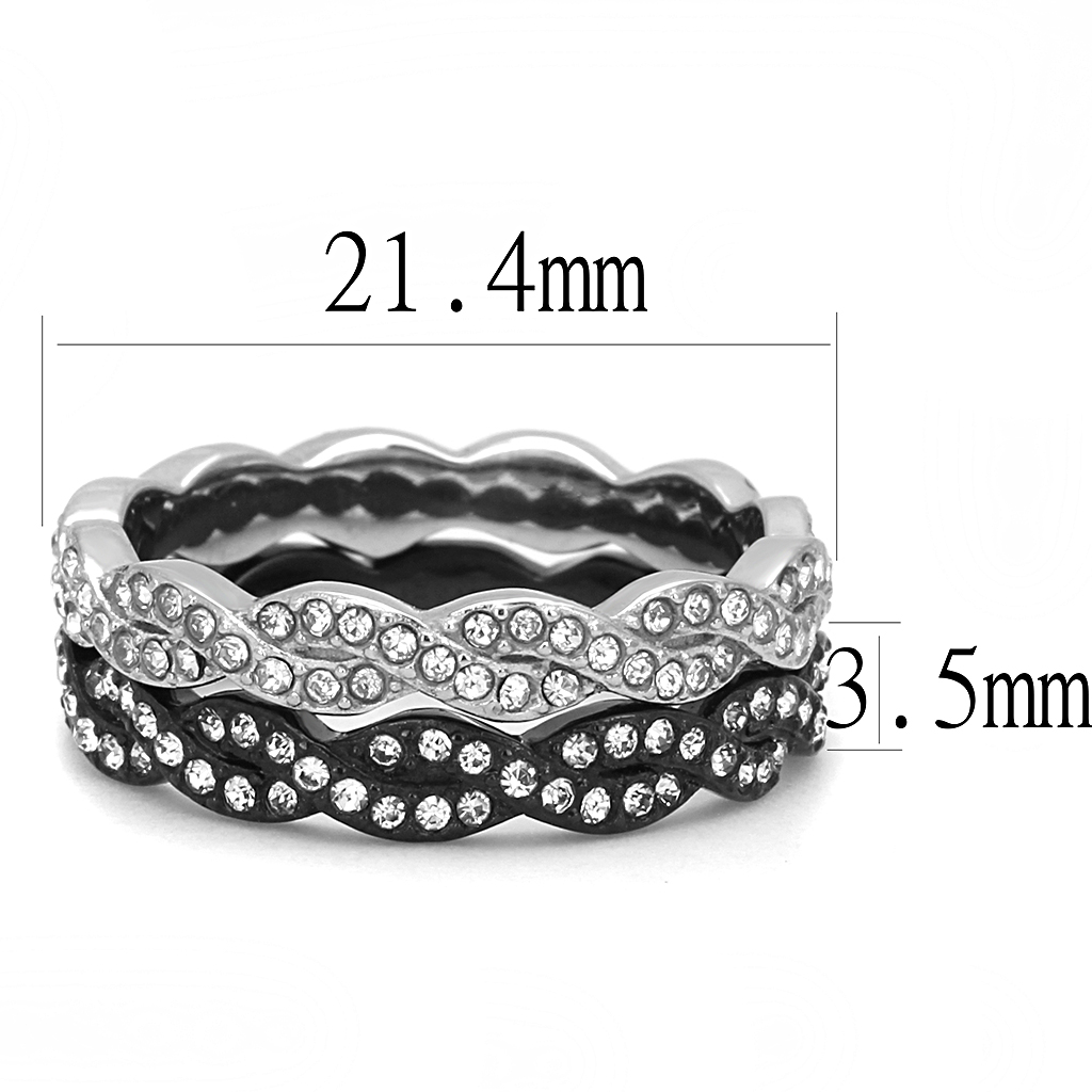 TK3265 - Stainless Steel Ring Two-Tone IP Black (Ion Plating) Women Top Grade Crystal Clear