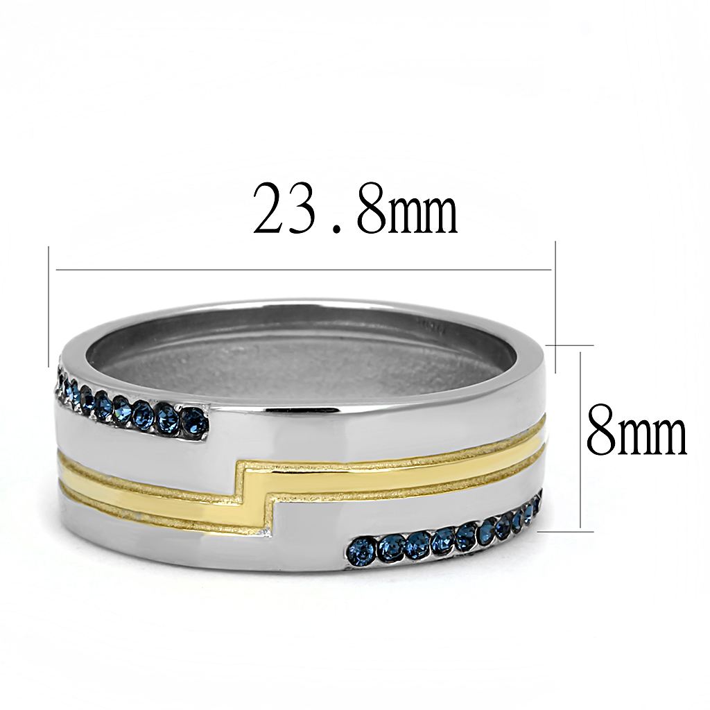 TK3266 - Stainless Steel Ring Two-Tone IP Gold (Ion Plating) Men Top Grade Crystal Montana