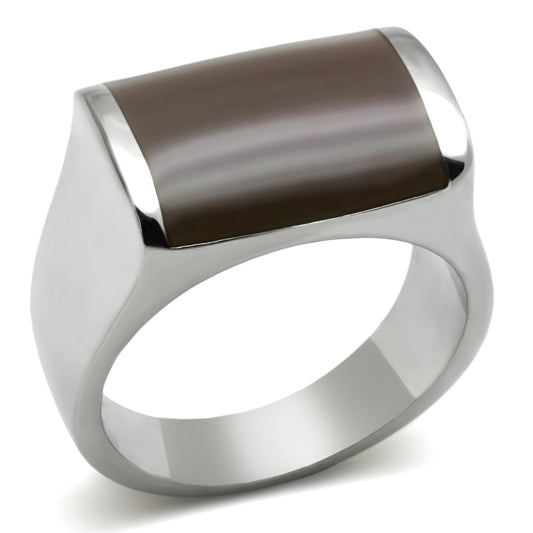 TK327 - Stainless Steel Ring High polished (no plating) Men Epoxy Brown