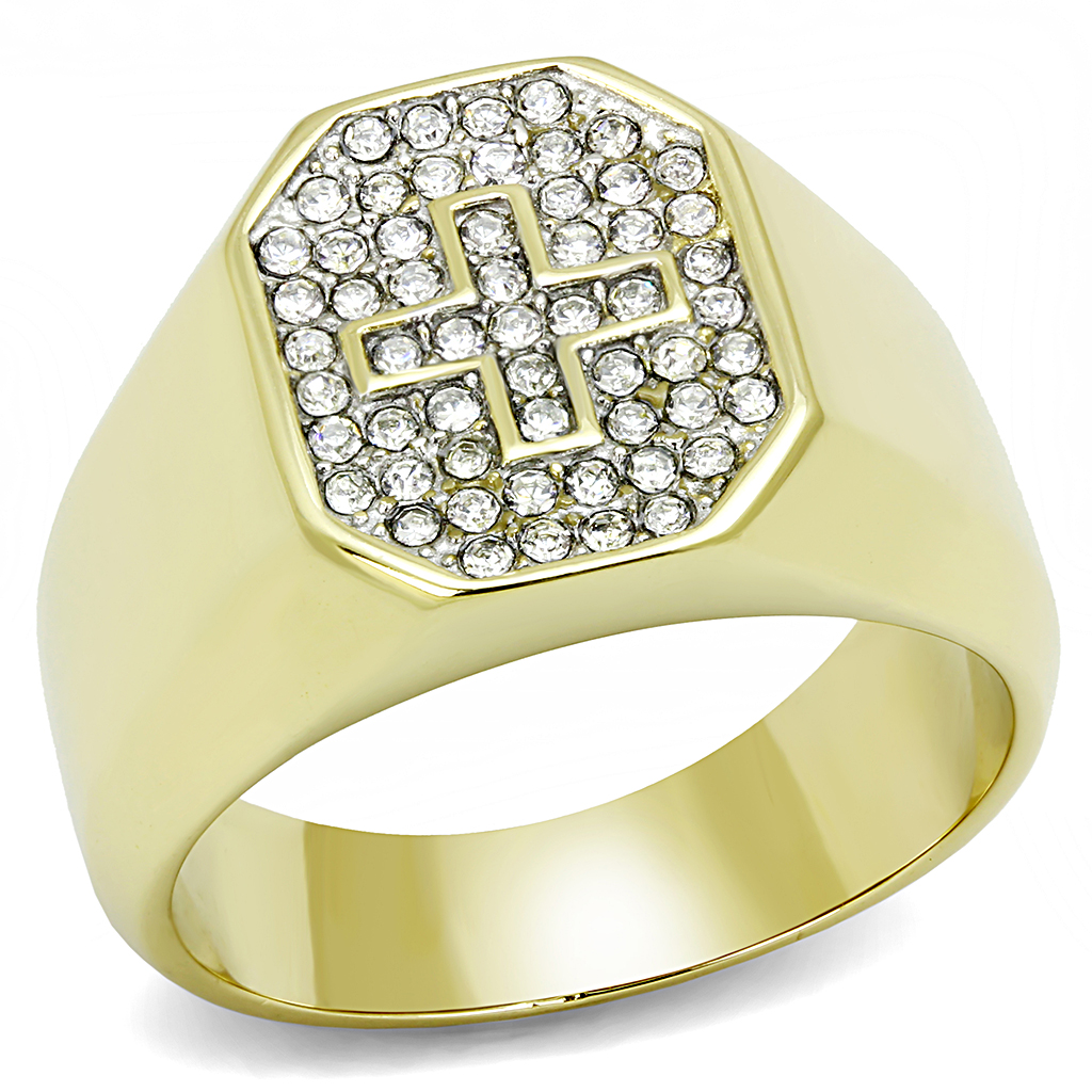 TK3270 - Stainless Steel Ring Two-Tone IP Gold (Ion Plating) Men Top Grade Crystal Clear