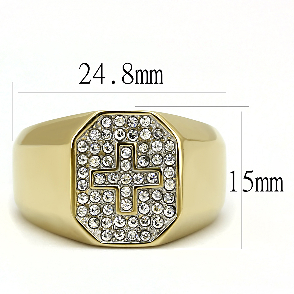 TK3270 - Stainless Steel Ring Two-Tone IP Gold (Ion Plating) Men Top Grade Crystal Clear