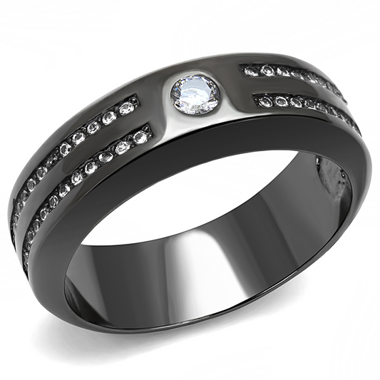 TK3275 - Stainless Steel Ring IP Light Black  (IP Gun) Men AAA Grade CZ Clear