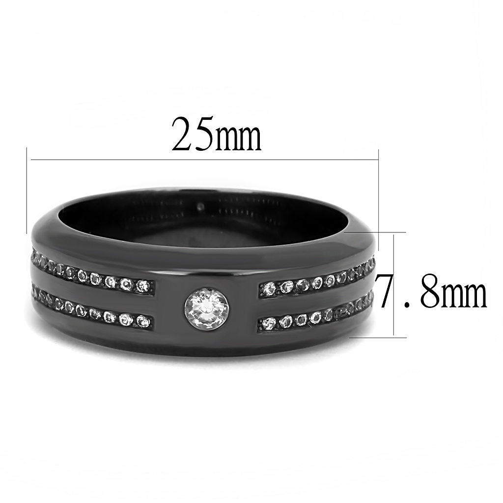 TK3275 - Stainless Steel Ring IP Light Black  (IP Gun) Men AAA Grade CZ Clear