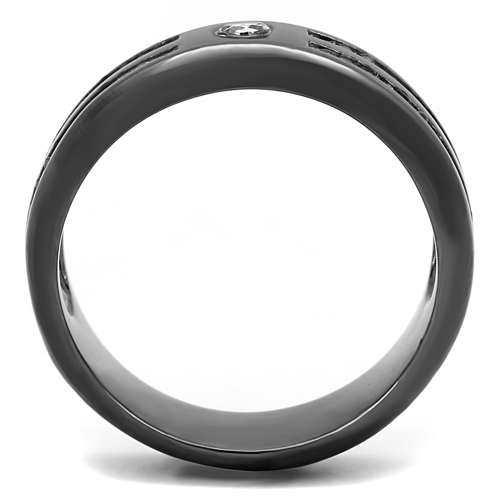 TK3275 - Stainless Steel Ring IP Light Black  (IP Gun) Men AAA Grade CZ Clear