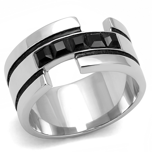 TK3284 - Stainless Steel Ring High polished (no plating) Men Top Grade Crystal Jet