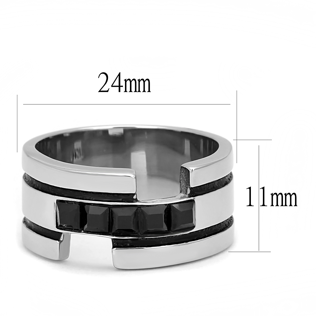 TK3284 - Stainless Steel Ring High polished (no plating) Men Top Grade Crystal Jet