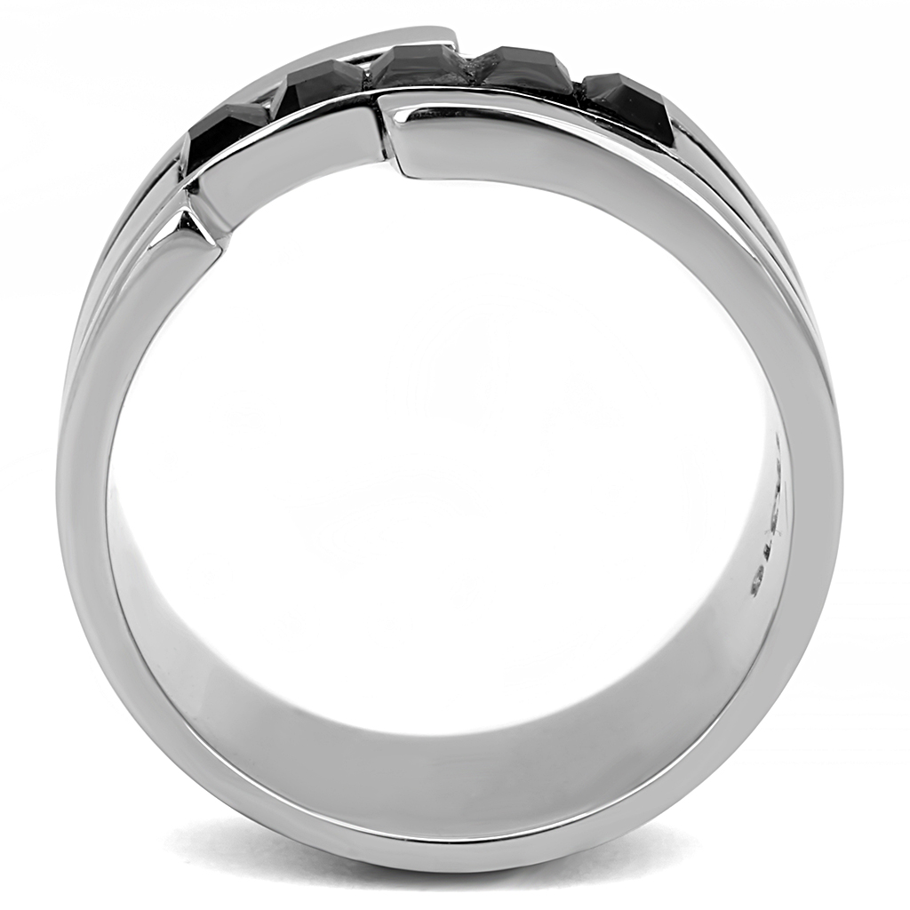 TK3284 - Stainless Steel Ring High polished (no plating) Men Top Grade Crystal Jet