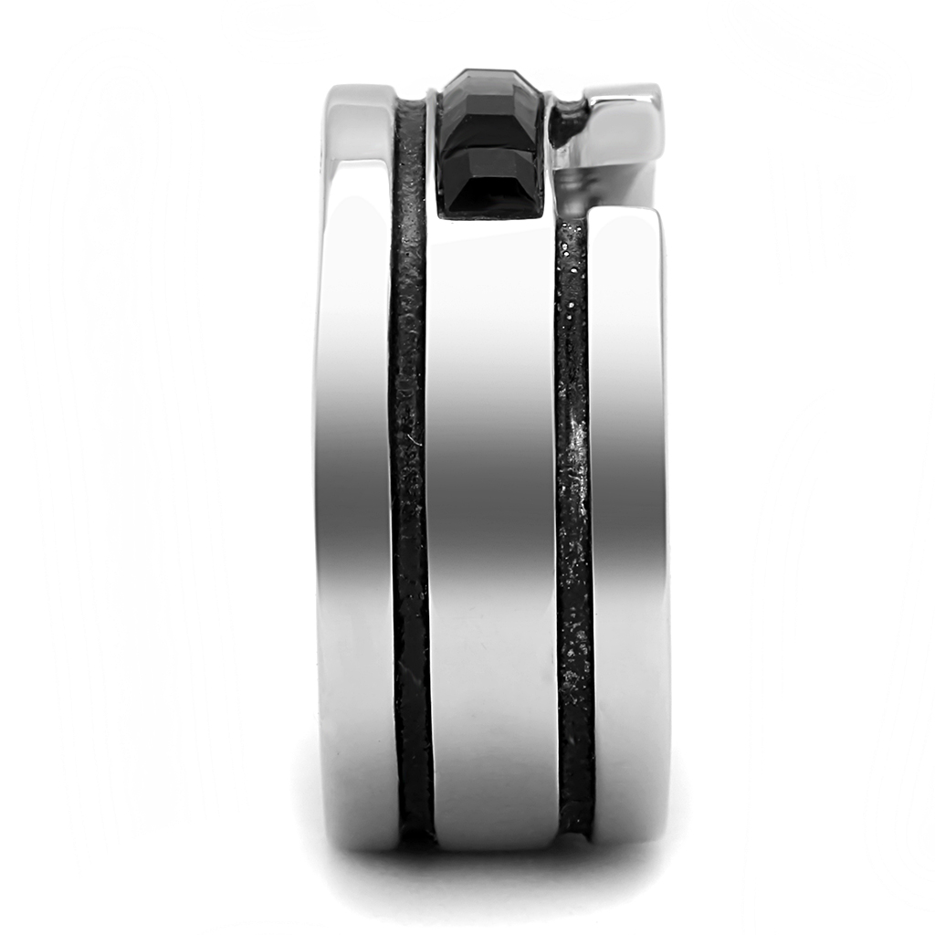 TK3284 - Stainless Steel Ring High polished (no plating) Men Top Grade Crystal Jet