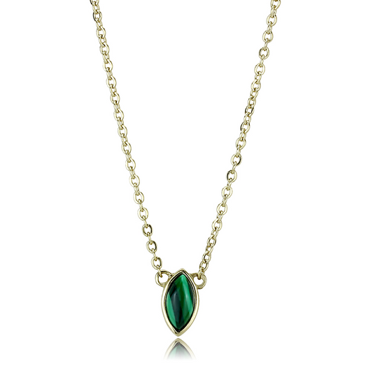 TK3286 - Stainless Steel Necklace IP Gold(Ion Plating) Women Synthetic Emerald