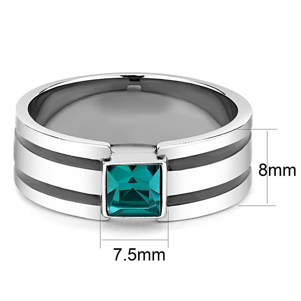 TK3291 - Stainless Steel Ring High polished (no plating) Men Top Grade Crystal Blue Zircon