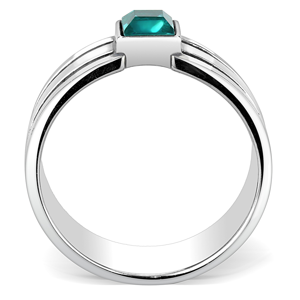 TK3291 - Stainless Steel Ring High polished (no plating) Men Top Grade Crystal Blue Zircon