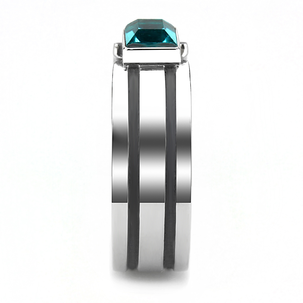 TK3291 - Stainless Steel Ring High polished (no plating) Men Top Grade Crystal Blue Zircon