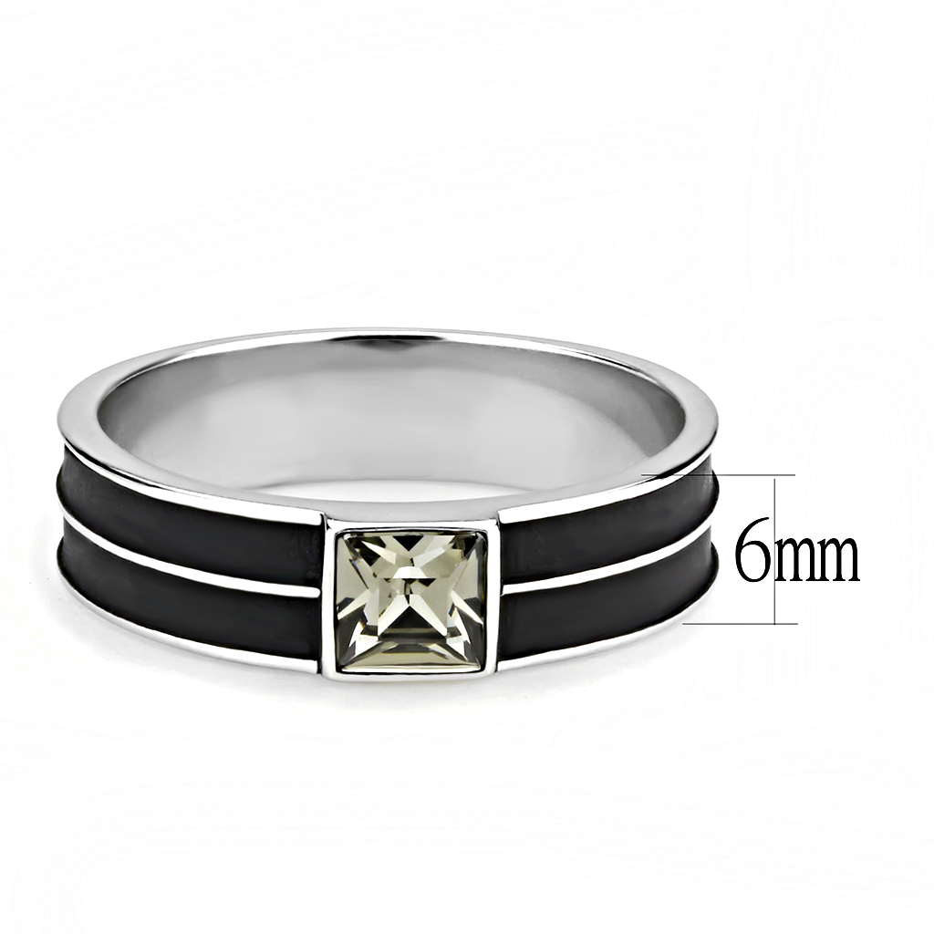 TK3292 - Stainless Steel Ring High polished (no plating) Men Top Grade Crystal Black Diamond