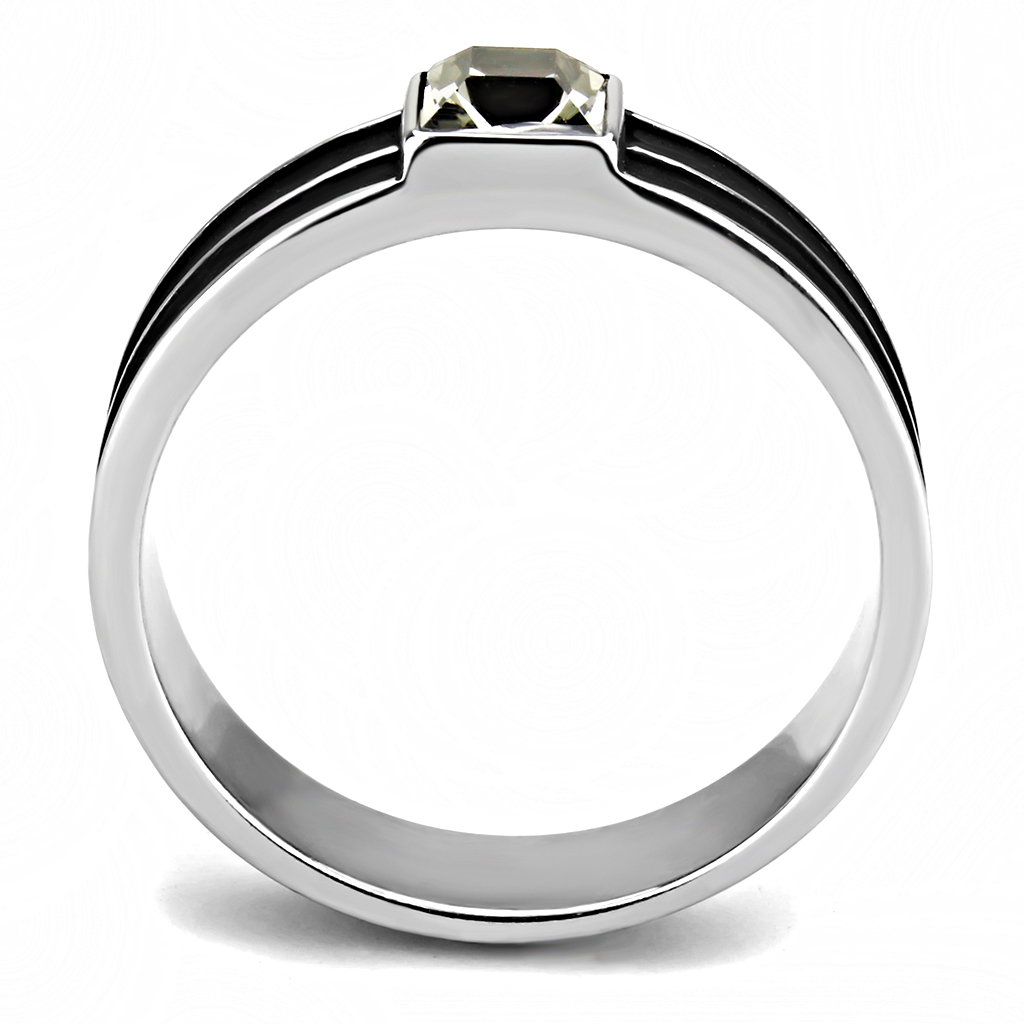 TK3292 - Stainless Steel Ring High polished (no plating) Men Top Grade Crystal Black Diamond