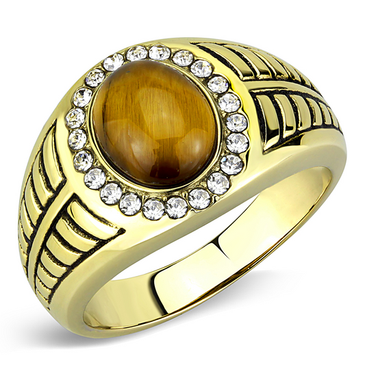 TK3293 - Stainless Steel Ring IP Gold(Ion Plating) Men Synthetic Topaz