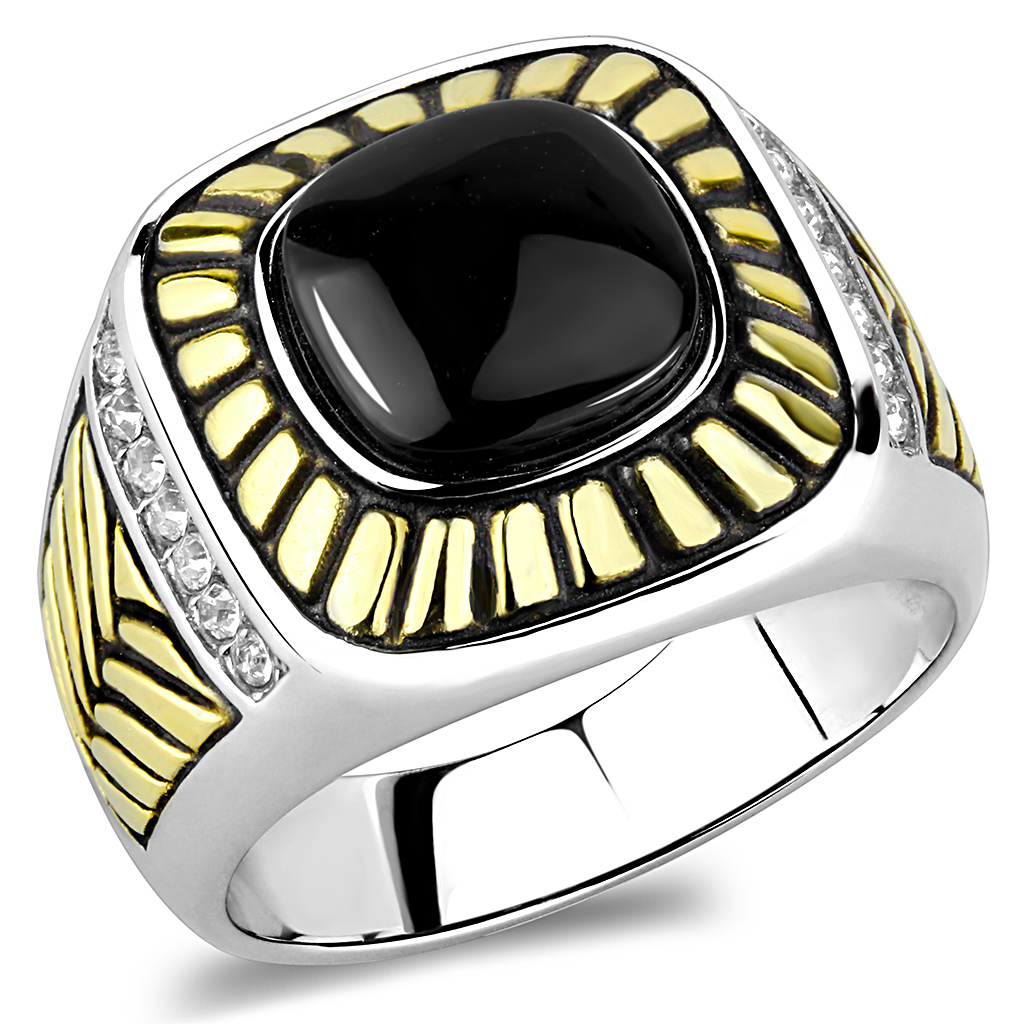 TK3294 - Stainless Steel Ring Two-Tone IP Gold (Ion Plating) Men Synthetic Jet